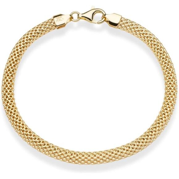 Miabella 18K Gold Over Sterling Silver Italian 5mm Mesh Link Chain Bracelet for - Picture 4 of 7